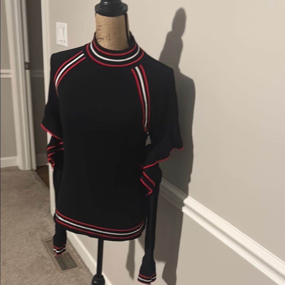 Belle Vere size medium Black Top with Red and White Accents